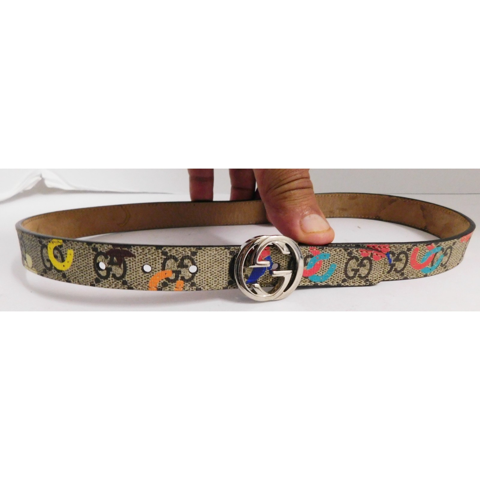 Gucci Western Print Gg Supreme Canvas Children's Belt Size L 24-27 Inches